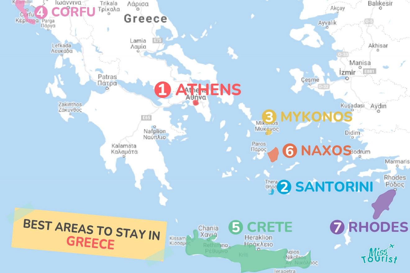 Map of best places to stay in Greece